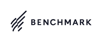 A logo image with the company name "Benchmark" in blue letters on a white background