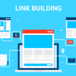 An image showing several websites linking to eachother, with the text "Link Building"